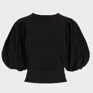 “Express” black puff sleeve, tie back top;size XS